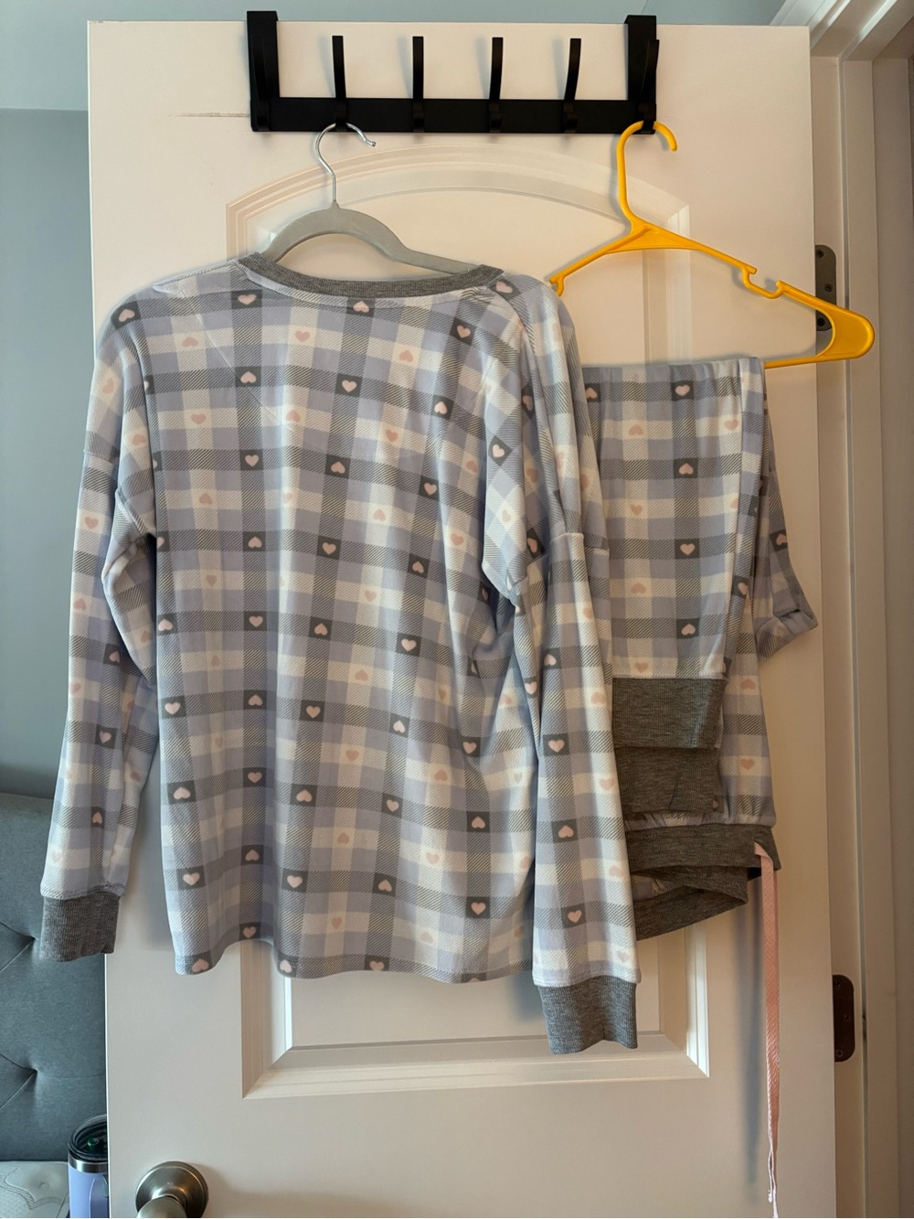 Target Women's Gray and Blue Plaid Heart Pajama Set - Picture 2 of 3